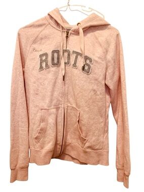 Woman’s small Classic pale pink Roots Full-Zip Hoodie with Embroidered Logo